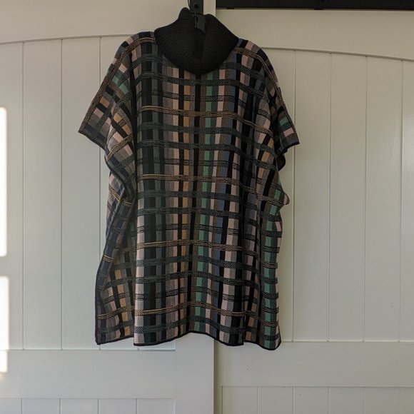 Anthropologie Aldomartins Gracie Plaid Cowl Neck Turtleneck Poncho SIZE L - Picture 14 of 16